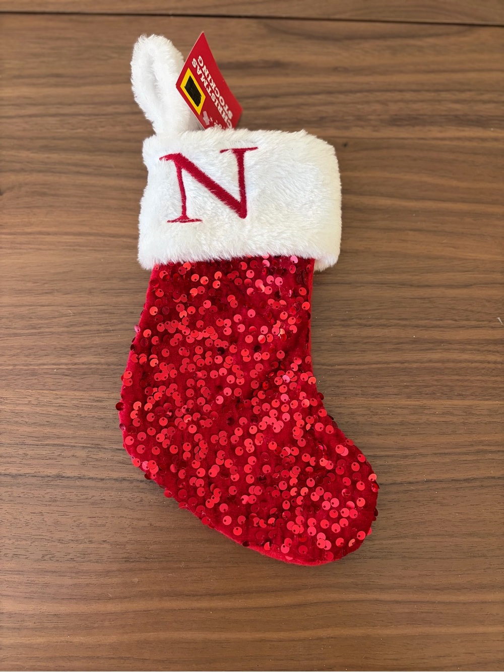 Holiday Style Monogram N Mini Stocking Red Sequins New With Tags